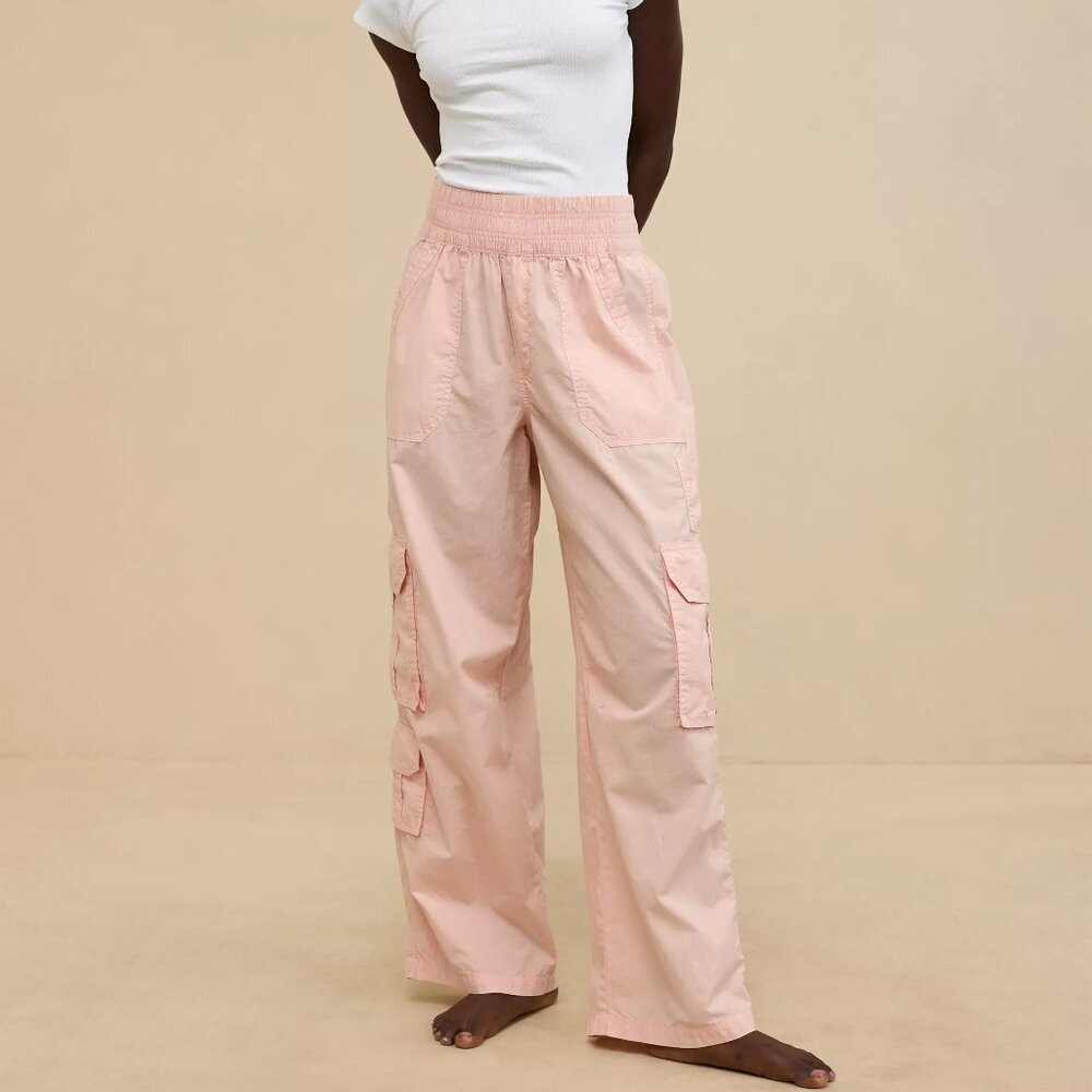 Aerie Easiest Cargo Pants XS Dusty Pink elastic waist wide leg cotton